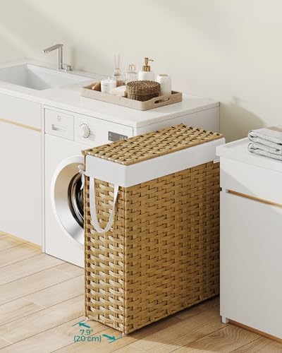 SONGMICS Laundry Hamper with Lid, 14.5 Gal (55 L) Synthetic Rattan,Foldable - Image 2