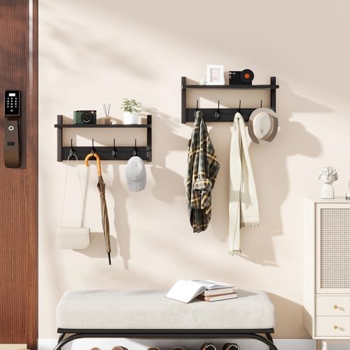 YMYNY Coat Rack Wall Mount with Shelf and Hooks, Black UHWS001B-2 - Image 4