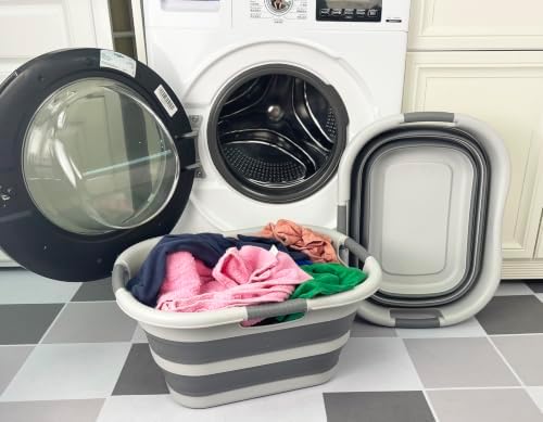 SAMMART Pack of 2 Collapsible Plastic Laundry Basket & Clothes Hamper, Comfort Non-Slip Handle, Foldable Storage Organizer with Space Saving Design, Portable Pop Up Container for Indoor and Outdoor - Image 2