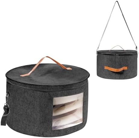 HEAVYWOOD Hat Box for Women Storage Travel Felt Hat Case for Wide-Brim Cowboy Hat Storage for Large Round Hat Carrier with Portable Handle Shoulder Strap (Dark Gray, Shoulder Stripe) by HEAVYWOOD
