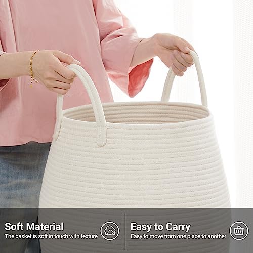 Large Laundry Hamper Basket 65L Woven Blanket Basket, Beige - Image 5