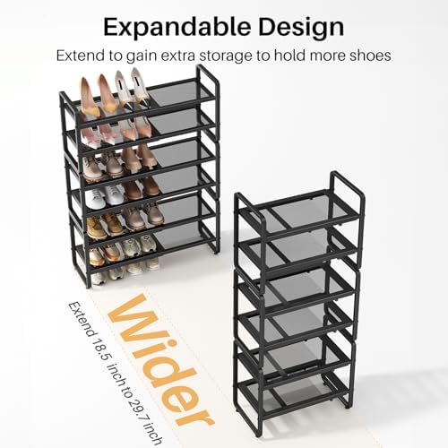 Expandable Metal Shoe Rack for Closet, Entryway & Garage, 6-Tier, Black | Adjustable Height for Boots, Stackable Design, Dense Mesh Shelves for Heels, Fits Small Spaces, Apartments and Rentals - Image 4