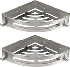 NearMoon Bathroom Shower Caddy 2 Pack, 304 Stainless Steel Shower Organizer with 2 Hooks, No Drill (Corner Shelf, Brushed Nickel) by NearMoon