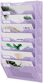 EasyPAG 8 Pocket Mesh Wall File Organizer, Hanging Paper Folder Holder with Classify Label, Vertical Wall Mount Mail Organizer for Office Home Classroom, Purple by EasyPAG