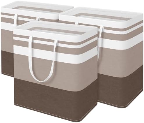 BlissTotes 3-Pack Laundry Basket, Collapsible Laundry Hamper, Khaki, 125L by BlissTotes