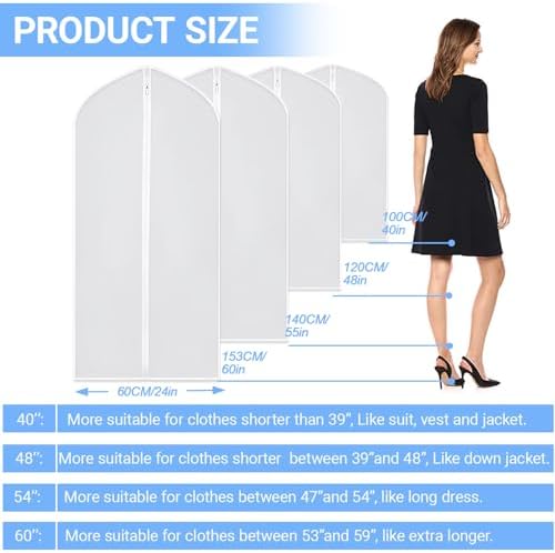 Garment Bags for Hanging Clothes (24''X48'' Set of 12) Suit Bags for Closet Storage Plastic Waterproof Suit Cover Bags with Zipper for Suit, Sweaters, Coat Protector Travel Closet Clothing - Image 2