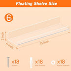 Dooiclear 6 Pack Floating Shelves for Wall, 15" Clear Floating Wall Shelf - Image 3