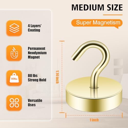 Neosmuk Magnetic Hooks Steel Tube Design for Cruise,80lb+ Gold,10 Pack - Image 6
