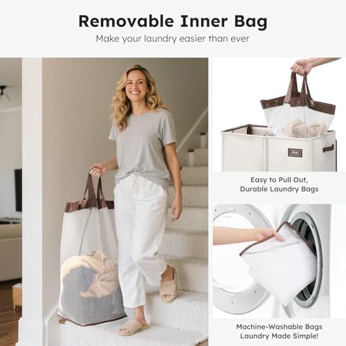 SOLEDI 180L Double Laundry Hamper with Lid and 2 Side Pockets, Dual Hamper - Image 4