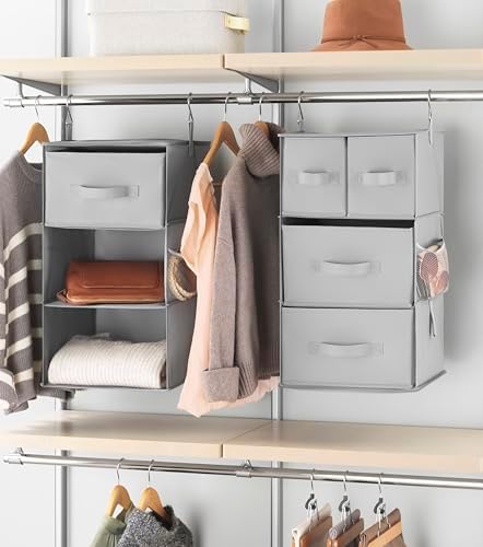 Whitmor Multi-Functional Hanging Organizer with Drawer Inserts- 5 Section - Closet Organizer - Grey - Image 3