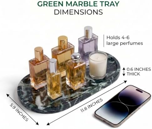 YKAJO Snowflake Green Oval Marble Tray, 11.8x5.9 Vanity Perfume Organizer - Image 3