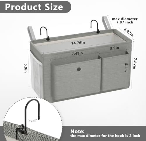 Bedside Caddy Bedside Storage Hanging Organizer for Bunk Dorm Bed Rail - Image 3