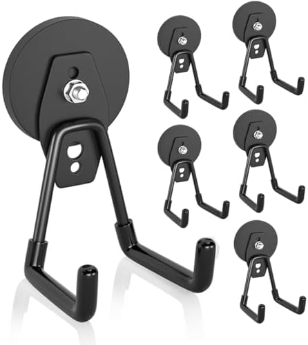 ENUODA Strong Magnetic Hooks Large Rare Earth Magnet Hooks Heavy Duty Utility Magnetic Tool Holder for Garage Organization, Van, Barn, to Hang Bag, Coat, Power Tool, Toolbox, Shovel, Broom,6 Pack by ENUODA
