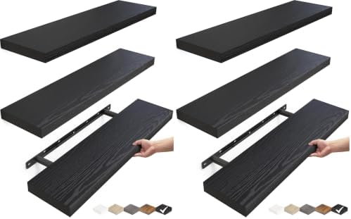 BAYKA Black Floating Shelves 22.5in, Set of 3, Wall Mounted for Wall Decor (Pack of 2) by Bayka
