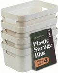 BINO | Plastic Storage Bins, 4 Liter - 4 Pack, Natural White | THE MODERN COLLECTION | Plastic Bins for Organization | Woven Storage Baskets for Organizing Pantry Shelf Organizer Basket Container Bin by BINO