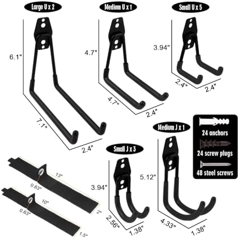 Garage Hooks Heavy Duty 14 Pack, Steel Garage Storage Hooks, Tool Hangers for Garage Wall Utility Wall Mount Garage Hooks and Hangers with Anti-slip Coating for Garden Tools, Ladders, Bulky Items - Image 2