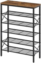 YATINEY 6-Tier Shoe Rack, Shoe Storage Organizer for Closet, Free Standing Shoe Organizer with Metal Mesh Shelves, 24 Pairs of Shoes, Rustic Brown and Black SS06BR by Yatiney