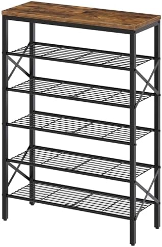 YATINEY 6-Tier Shoe Rack, Shoe Storage Organizer for Closet, Free Standing Shoe Organizer with Metal Mesh Shelves, 24 Pairs of Shoes, Rustic Brown and Black SS06BR by Yatiney