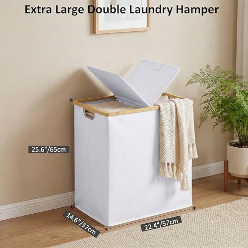 efluky Double Laundry Hamper with Lid and 2 Removable Bags, White - Image 3