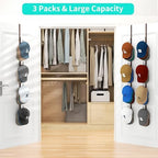 HapiRm Over Door Hat Rack - 3 Packs Hat Organizer with 12 Hooks Design, Hanging Baseball Cap Organizer Storage Holds Up to 60 Caps for Door, Bedroom, Closet (Brown) - Image 6