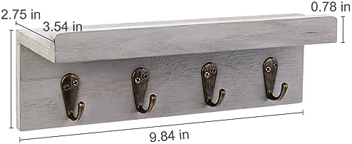 HRONRAD Rustic Key Holder for Wall, Farmhouse Wall Shelf with 4 Hooks, Wall Mounted Key Racks, Wooden Mail Organizer with Hooks for Entryway (Grey) - Image 6