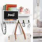 Decorative Key Hanging Rack with 8 Hooks – Easy Install Natural Wooden Key and Mail Holder for Wall Mount – Sunglasses Wallet Holder Entryway Decor with Shelf and Chalkboard (White) - Image 6