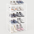 5-Tier Small Shoe Rack for Closet and Entryway, Narrow Shoe Shelf Organizer,Stackble Shoe Stand,Non-Woven Fabric Metal Free Standing Shoe Racks (White, 18" W x 9.9" D x 28.6" H) by MUAHRCE