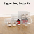 Foluck X-Large Shoe Storage Box, 15 Pack Clear Plastic Stackable Shoe Organizer for Closet, Interlocking Design Shoe Container Bins for Sneakers, Foldable Shoe Rack with Lids, White - Image 3