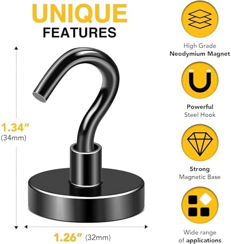 DIYMAG Magnetic Hooks 8pcs 120lbs Cruise Essentials 2026 Magnet Hook Black - Image 2
