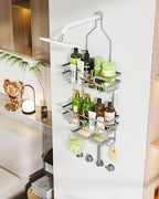 HapiRm Bathroom Hanging Shower Caddy - Rustproof Shower Shelf with 12 Hooks and 2 Soap Holders, No Drilling Bathroom Organizers and Storage - Silver - Image 7