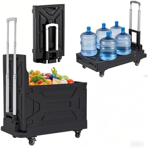 VECELO Foldable Shopping Cart with Wheels, Collapsible Rolling Crate for Groceries, Folding Storage Box with Handle, Three Modes of Use, Ideal for Teacher, Trip, Outdoors, Etc., 23GAL, Black by VECELO