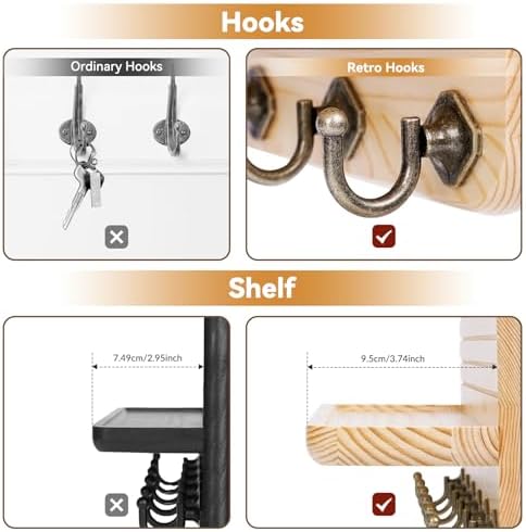 Key Holder for Wall, Mail Organizer Wall Mount with 6 Hooks Wooden Hanging Key Rack for Home Decor, Hallway, Entryway (Wood Color) - Image 5