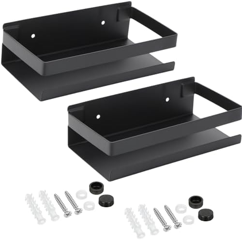 Lallisa 2 Pieces Stainless Steel Shelf Bathroom Shower Floating Shelves Wall Mounted Shower Caddy Basket Shelf Storage Organizer Shelves for Bathroom, Kitchen, Living Room(7.87 Inches/ 20 cm,Black) by Lallisa