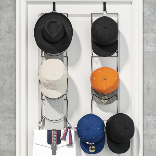 LINFIDITE 10 Pack Hat Rack Hanger Holder Organizer Flexible Multi Hook Wall Mounted Over Door Baseball Cap Display Storage Rack Cap Holder, Closet HangingStorage Rack w Hanging Hook Black - Image 6