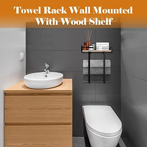 Xstydes Towel Racks for Bathroom Wall Mounted, Metal Towel Holder with Wooden Shelf for Folding Large Towels, Towel Storage for Small Bathroom Organizer Decor or RV Camping - Image 4