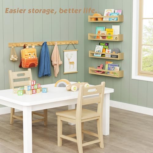 Forbena Natural Wood Coat Rack Wall Mount Set of 4, Wooden Wall Hooks for Bathroom Towels, Vertical Coat Hanger for Kids Room, Boys Girls Bedroom, Office, Entryway Keys Hats and Shoes -16 Hooks - Image 6