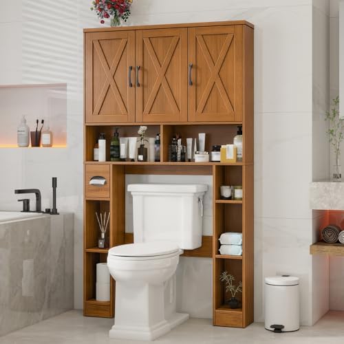 Vabches Over The Toilet Storage Cabinet with 3 Barn Doors.Light Walnut - Image 6