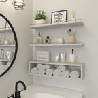 WOPITUES Floating Shelves for Wall 24 inch with Cube Shelf, Wall Shelves with Metal Rail for Decor, Bathroom Organizers and Storage, Over Toilet Shelves for Bathroom, Toilet Paper-White&Gold - Image 6