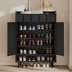 Shoe Cabinet Storage for Entryway with Doors, 6 Tier Fluted Shoe Organizer with Drawer & Adjustable Shelves, Freestanding Hidden Shoe Rack for Front Door Entrance, Black - Image 3