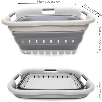 SAMMART 41L Collapsible 3 Handled Plastic Laundry Basket - Foldable Pop Up Storage Container/Organizer - Portable Basket - Space Saving Hamper/Basket (3 handled rectangular, Grey/Dark Grey) - Image 3
