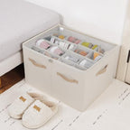 TOPIA HOME Shoe Organizer for Closet 2 Pack, Foldable Shoe Box with Adjustable Dividers and Clear Cover, Space Saving Shoe Storage Organizer Cabinet with Reinforced Handles, Fits 32 Pairs Beige TP12Y - Image 4