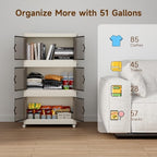 Collapsible Storage Bins with Lids and Front Doors, Heavy-Duty Stackable Plastic Organizers, Folding Utility Storage Boxes for Garage, Office, Pantry and Home (3, White, 19 Gal/Rack) - Image 4
