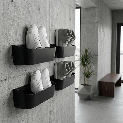 Wall Mount Shoe Rack 4 Pack Plastic Shoe Holders Storage Organizer - Image 6