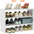 White Shoe Rack Organizer for Closet, 3-Tier Expandable Shoe Shelf, Stackable Iron Wood Combination Shoe Racks Shelves for Closets, Entryway,Small Space,Hallway,Garage,Holds 8-16 Pairs of Shoes by Cidaziya