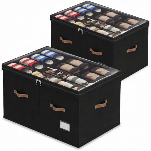 Shoe Organizer for Closet, 2 Pack Shoe Storage Bins Foldable Shoe Storage Box Containers with Clear Cover and Sturdy Handles, Shoe Rack for Closet Storage for Sneakers Heels Slippers, Fit 12-24 Pairs by Vincona