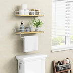 Forbena Natural Wood Bathroom Floating Shelves for Wall Set of 2, Light Wood Wall Shelves with Rail for Bathroom Nursery Office (Natural Wood and White) - Image 2