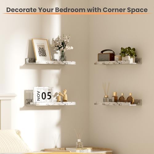 upsimples Floating Shelves for Wall Decor Storage Rustic White,6Pcs 15.7'' - Image 2