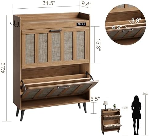 ChooChoo Shoe Storage Cabinet with 2 Flip Drawers and Deodorizer - Image 3