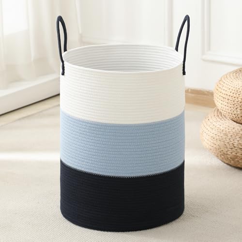 Laundry Basket Hamper Tall Rope Storage Woven for Blanket toys Dirty Clothes in Living Room Bathroom Bedroom (Gradient Blue, 80L/21.3Gal) by AMTOTAM