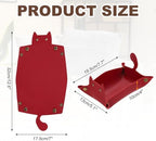 uxcell Leather Valet Tray, Folding Jewelry Tray Organizer Travel Dish Plate Desk Organizer for Women and Men Storage Jewelry Keys Wallet Coin, Wine Red - Image 2